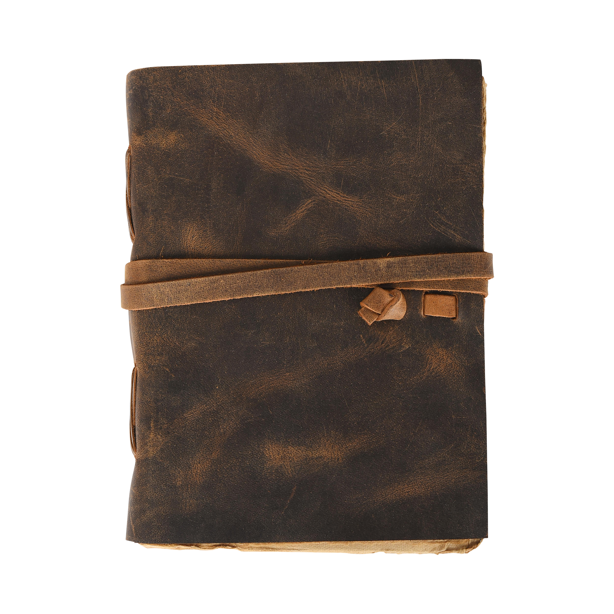 Vintage Leather Journal Notebook Deckle Paper - Rustic Teak (8x6)