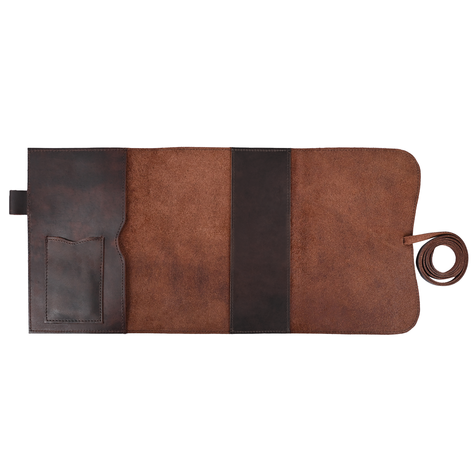 Leather Bible Cover Wrap Around Strap - Teak (Medium)