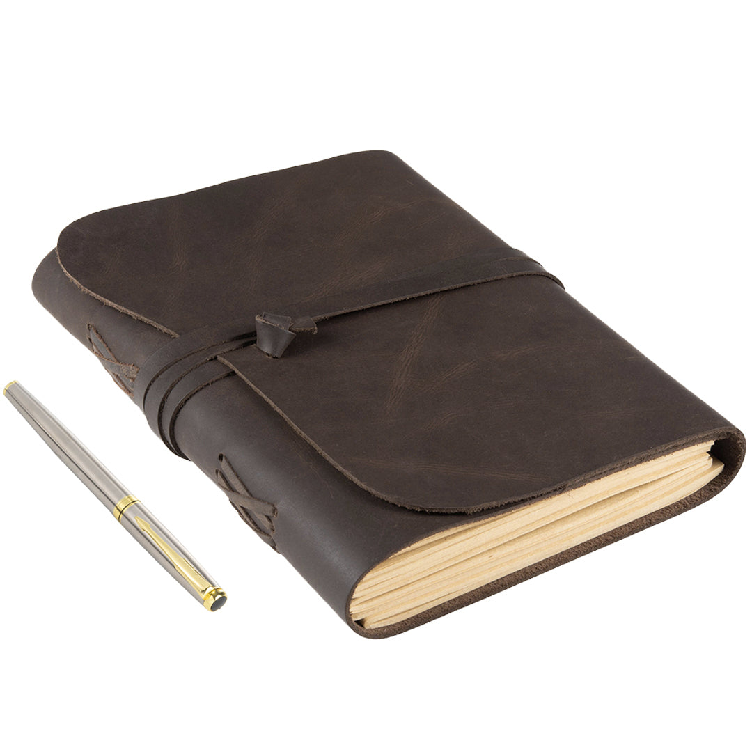 Personalized Distressed Leather Composition Notebook Cover; Brown