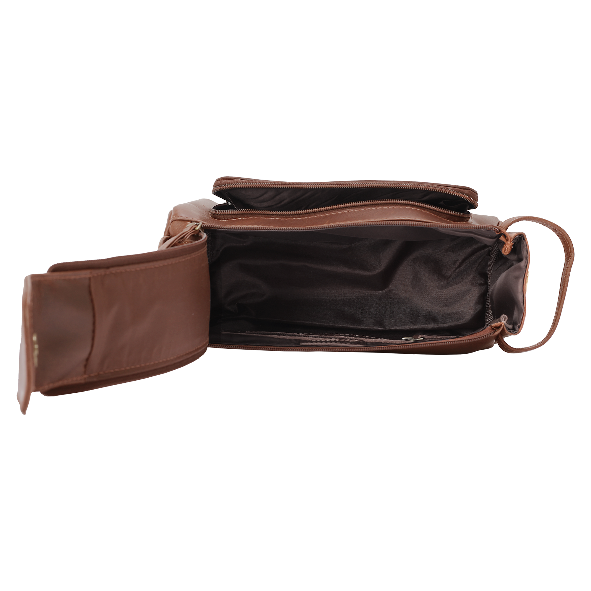 Leather Toiletry Bag Dopp Kit - Cognac (Double Zipper)
