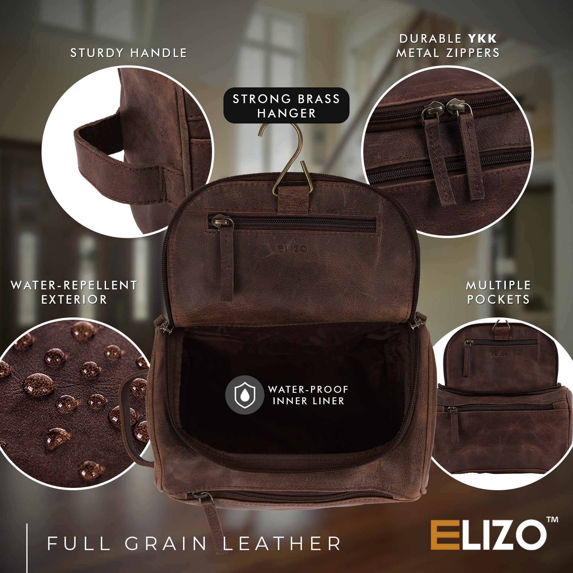 Leather Toiletry Bag, Full Grain Dopp Kit