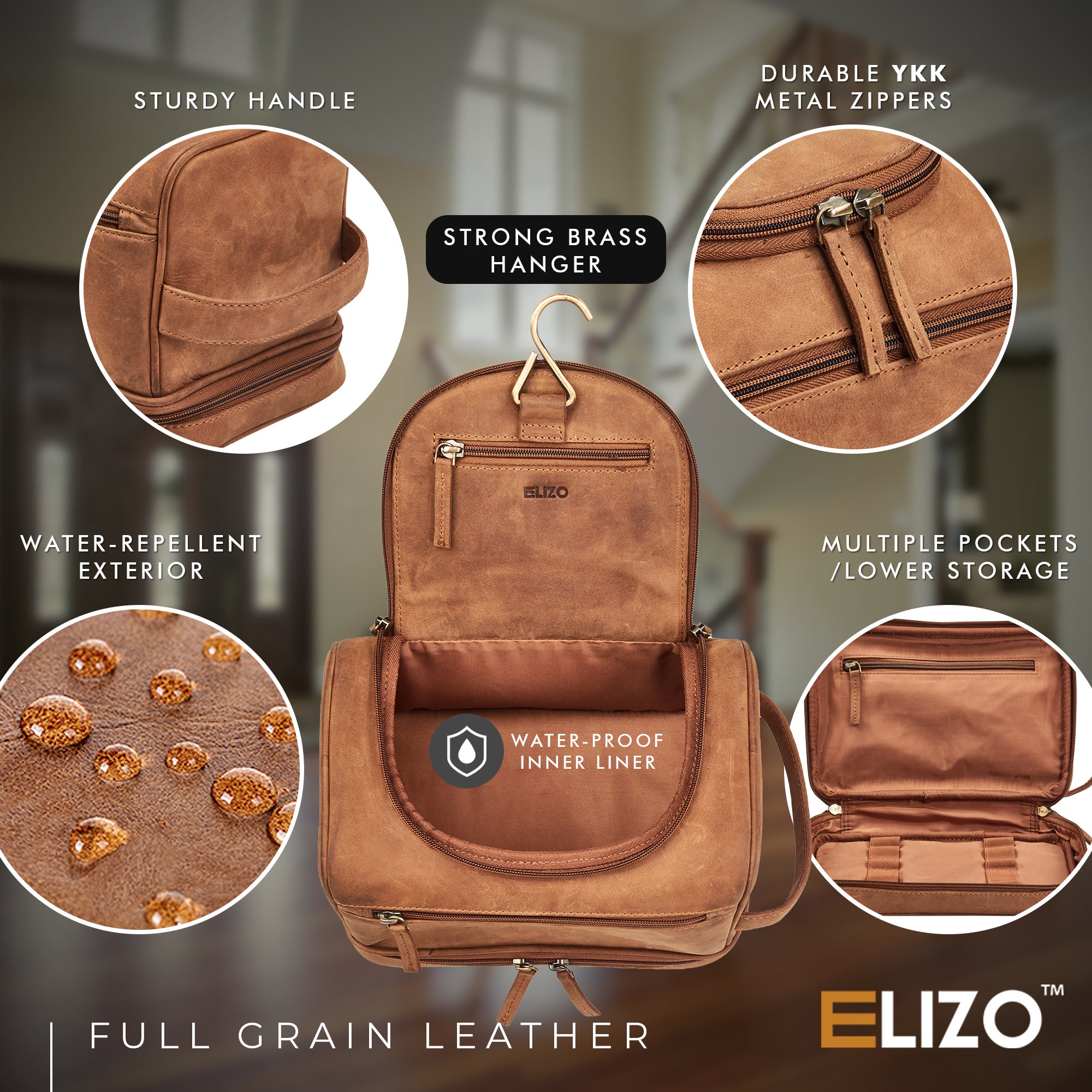 Premium Full Grain Leather Wash Bag for Men